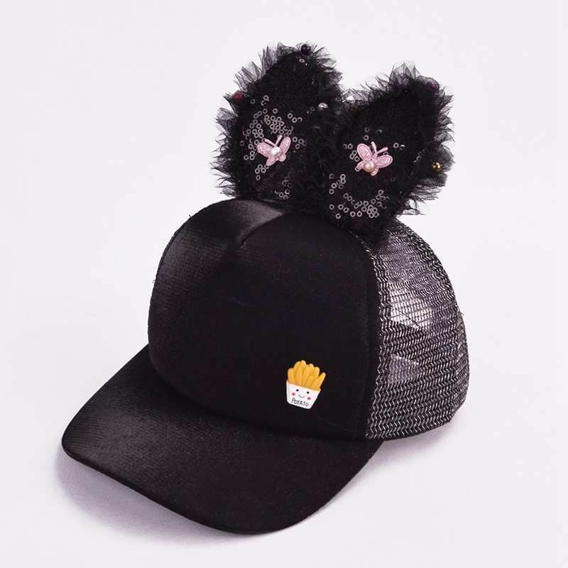 Baby Hats Spring Summer Girl Baseball Caps Glitter Rabbit Ear Pearl Sun Children