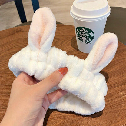 Hairbands Wash Face Women Soft Warm Coral Fleece Bow Animal Ear Hair Accessories