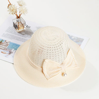 Women's Bow Large Floppy Folding Wide Brim Cap Sun Straw Summer Beach Hat New