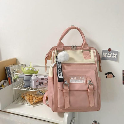 Fashion Backpack Contrast Nylon Bag Soft Handle Student Bag Backpacks 39*15*25CM