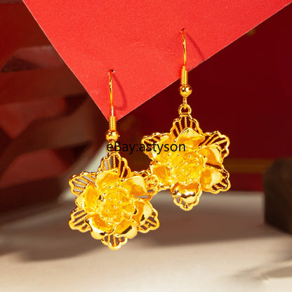 Hollowed out flower 24K Gilding YELLOW GP GOLD Earrings