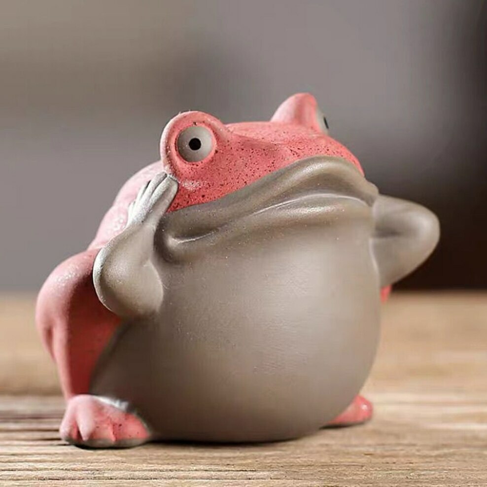7cm Painted Pottery Frog Tea Pet Decor Purple Clay Tea Play Tea Set Accessories