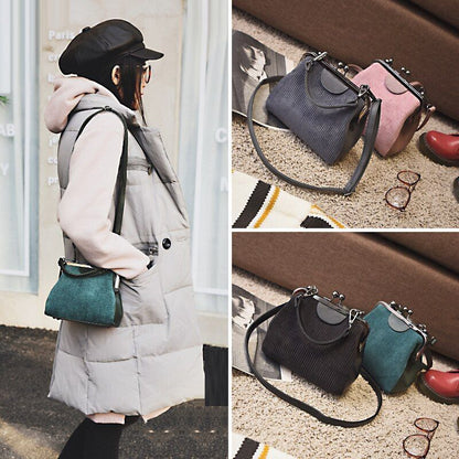 Canvas Clip Synthetic Leather Bag Shoulder Purse Shell Crossbody Bags 19*9*17CM