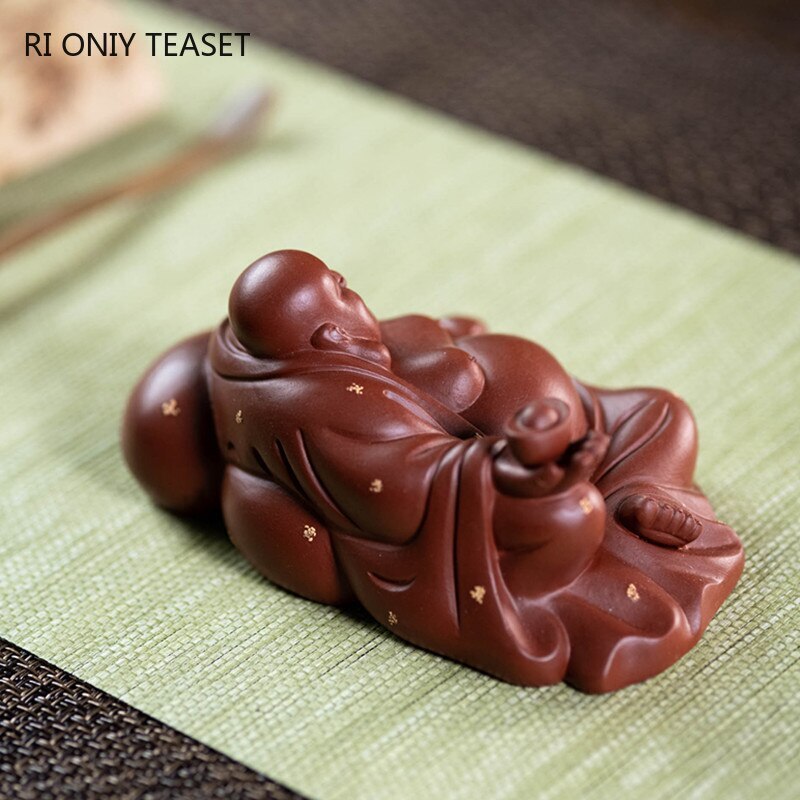 5.3" Buddha Monk Figurine Ornament Yixing Purple Clay Tea Pet Handmade Sculpture