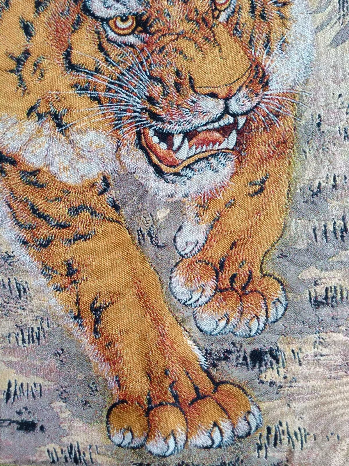 36"China Cloth Silk Lovable Tiger Mural Wall Hanging Tapestry Meditation 雄风