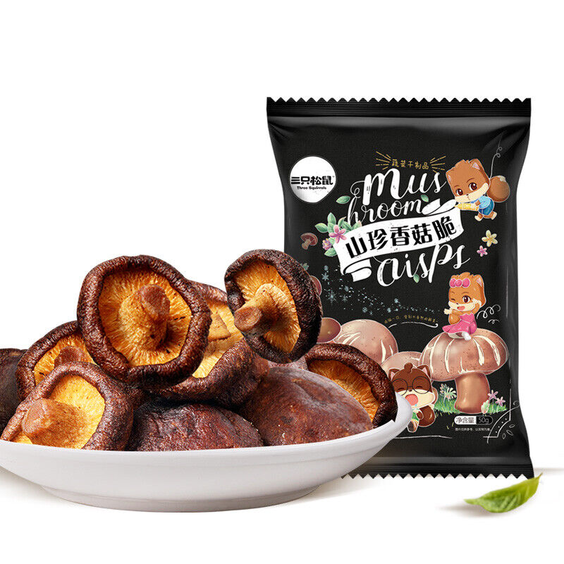 三只松鼠山珍香菇脆50g*3袋休闲儿童零食综合果蔬菜干 Three Squirrels Mushroom Crisp 50g*3bags