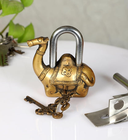 Antique Look Camel Design Functional Brass Padlock with 2 Keys