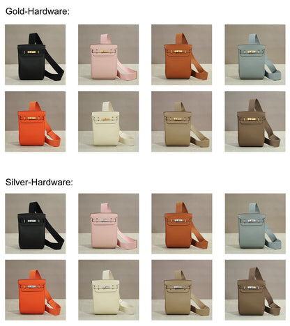 Small Real Leather Sling Chest Pack Shoulder Bag Crossbody Backpack Flap Purse