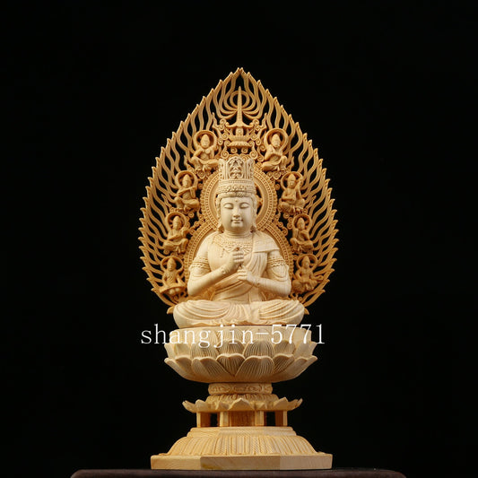 11ins Solid Wood Carving Buddha Statue Living Room Decoration Guardian Deity