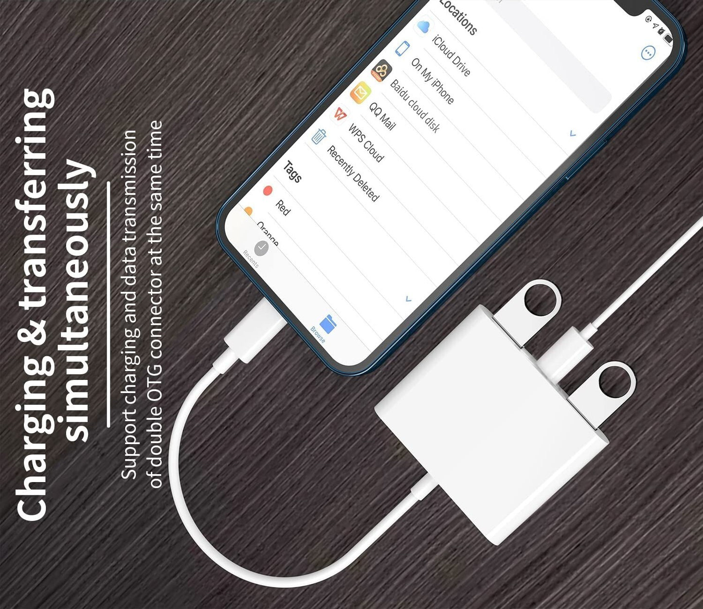 For iPhone to dual USB 3.0 Camera OTG Adapter with Charging Port for iPad Lot