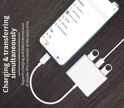 For iPhone to dual USB 3.0 Camera OTG Adapter with Charging Port for iPad Lot