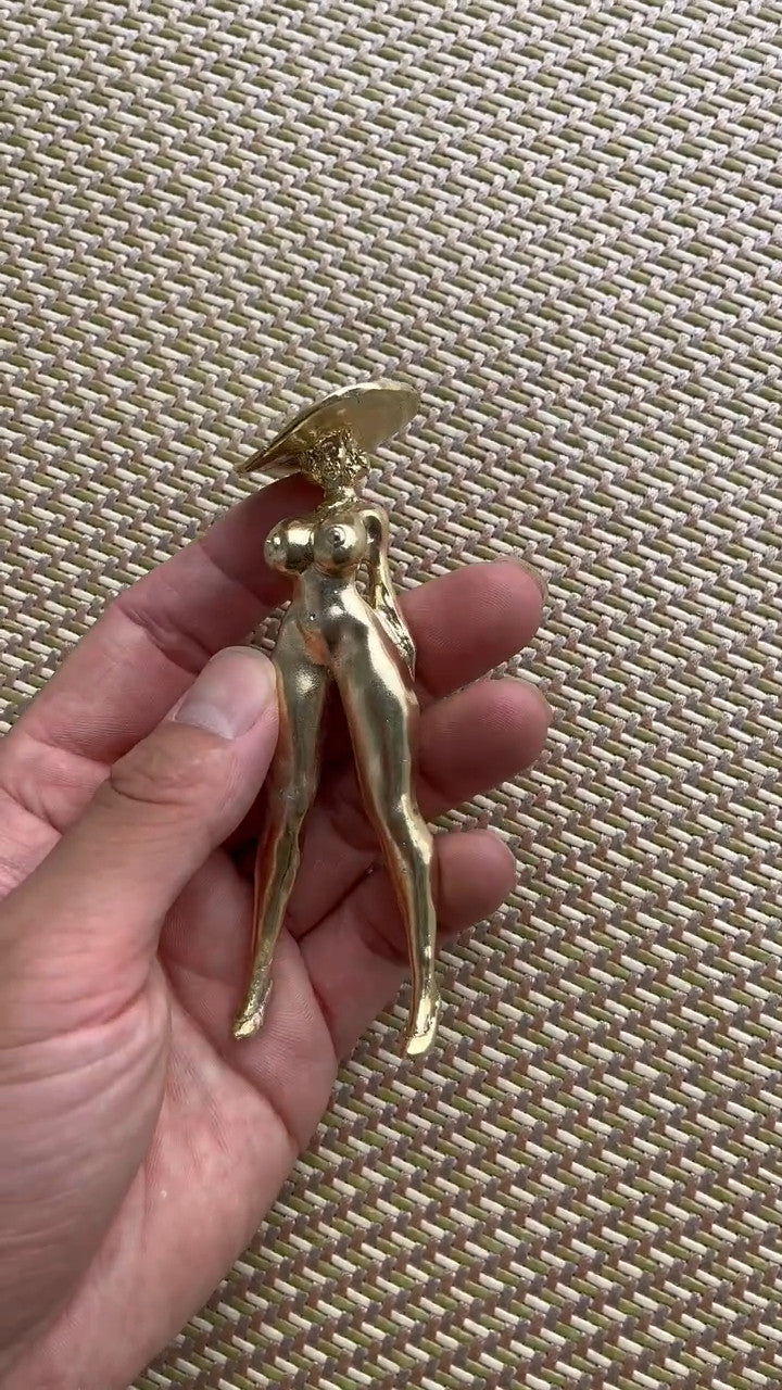 4.4" Solid Brass Naked Hot Girl Statue Art Beauty Model Artwork Pendants