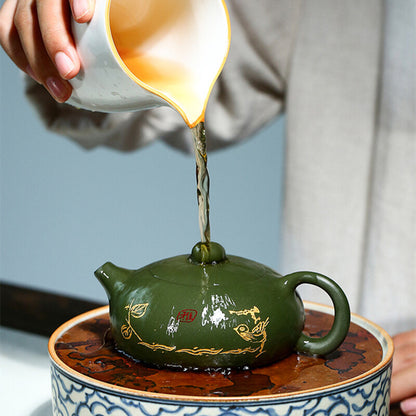 Ball Shaped Infuser Holes Xishi Pot Real Yixing Zisha Green Clay Marked Tea Pot