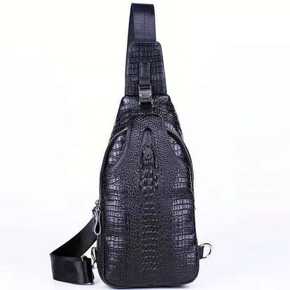 Men's Sling Backpack 100% Genuine Leather Crocodile Crossbody Chest Bag Daypack
