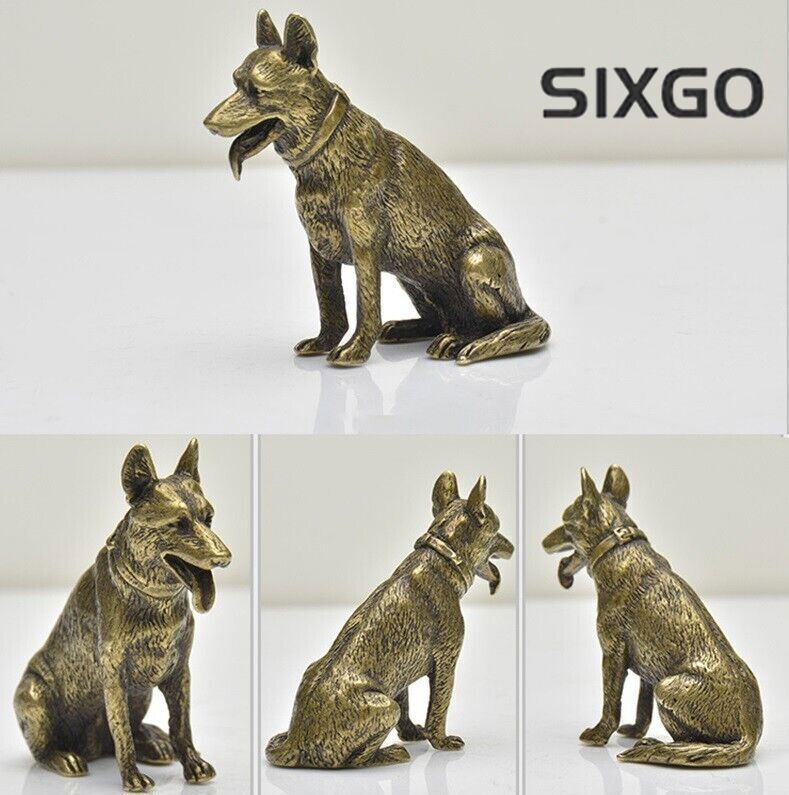 Lucky Dog Brass Animal Statue Small Sculpture Tabletop Figurine Home Decor Gifts