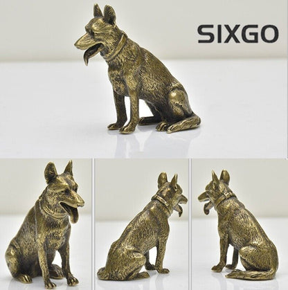 Lucky Dog Brass Animal Statue Small Sculpture Tabletop Figurine Home Decor Gifts