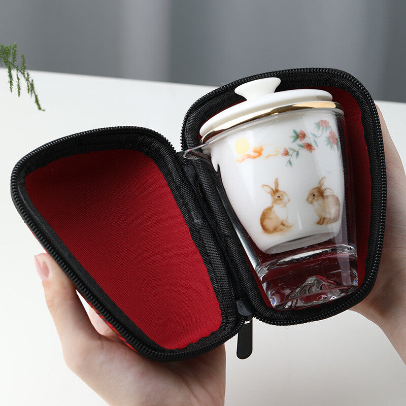 Portable Tea Set Filter Net Office Cup With Travelling Bag Outdoor Glass Pitcher