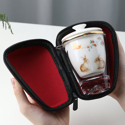 Portable Tea Set Filter Net Office Cup With Travelling Bag Outdoor Glass Pitcher
