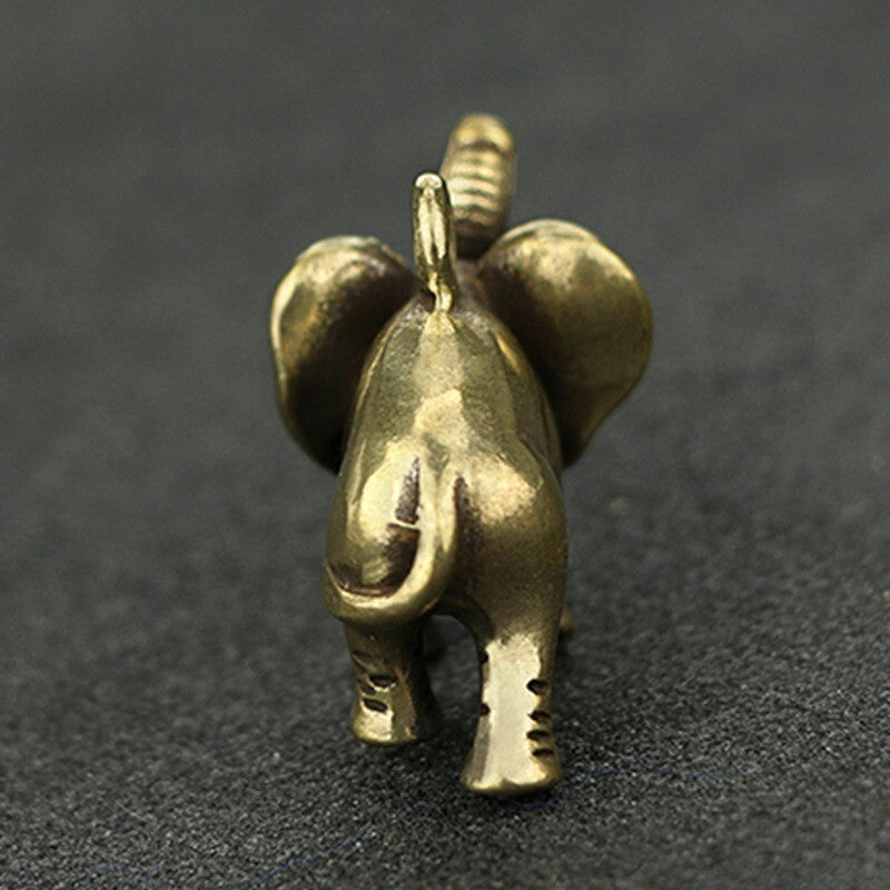 Solid Brass Elephant Statue Tea Pet Ornament Key Chain Pendant Car Hanging Toy