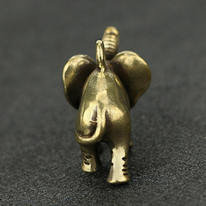 Solid Brass Elephant Statue Tea Pet Ornament Key Chain Pendant Car Hanging Toy