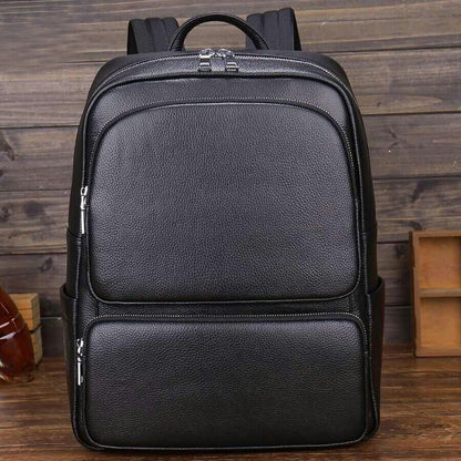 Top Cow Leather Black Men's bag, Soft Leather Large Capacity Backpack Travel Bag