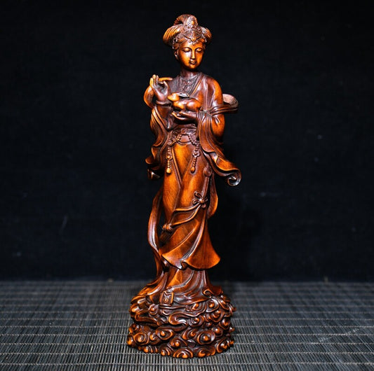 Chinese Antique Wood Hand Carved Boxwood Classical Beautiful Woman Statue