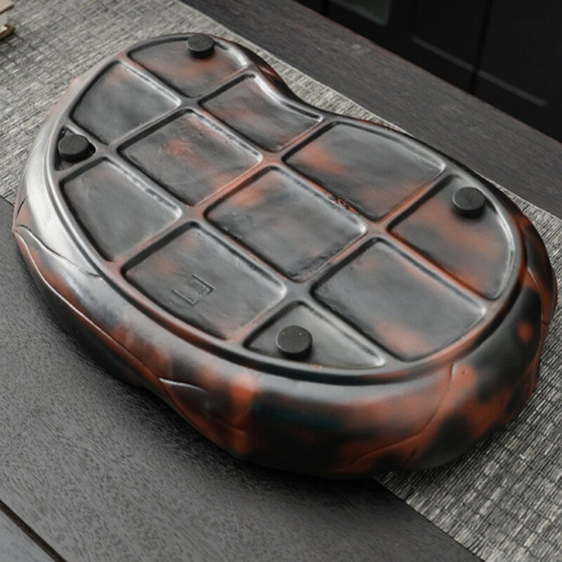 Ceramic Tea Tray Water Reservoir Holder For Tea Set Lotus Design Purple Pottery