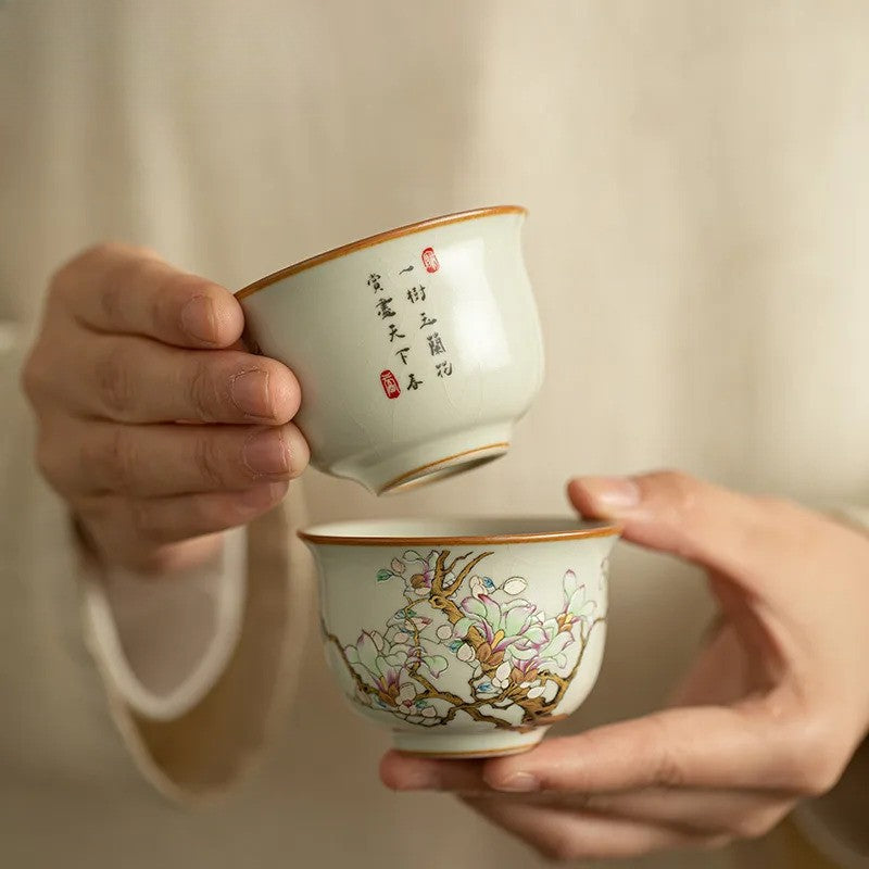 60ml Ceramic Ru Kiln Magnolia Teacup Zen Tea-tasting Meditation Cup Master Cup