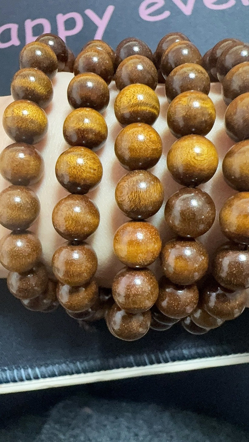 Gold Phoebe Nanmu 108 Beads Bracelet Water Grain 8mm Prayer Beads