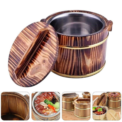 Rice Bowl Soup Sushi Tub Bucket Wood Steamer Japanese Oke Food Container 20x20cm