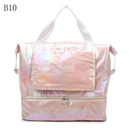 Pearlescent Folding Travel Shoulder Bag Waterproof Handbag Dry Wet Separation