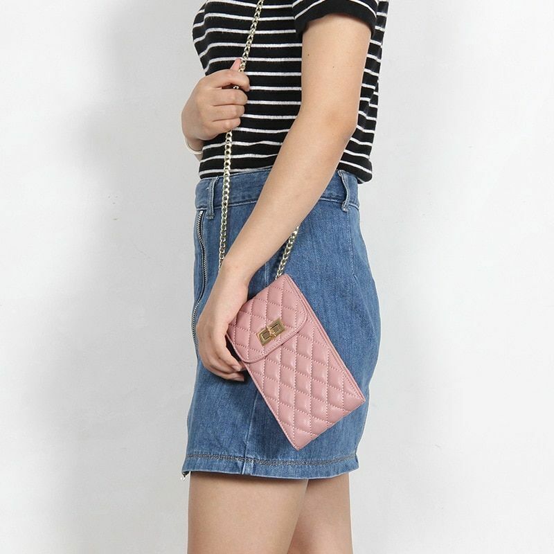 Leather Phone Bag Purse Shoulder Sheepskin Small Chain Strap Crossbody Wallet