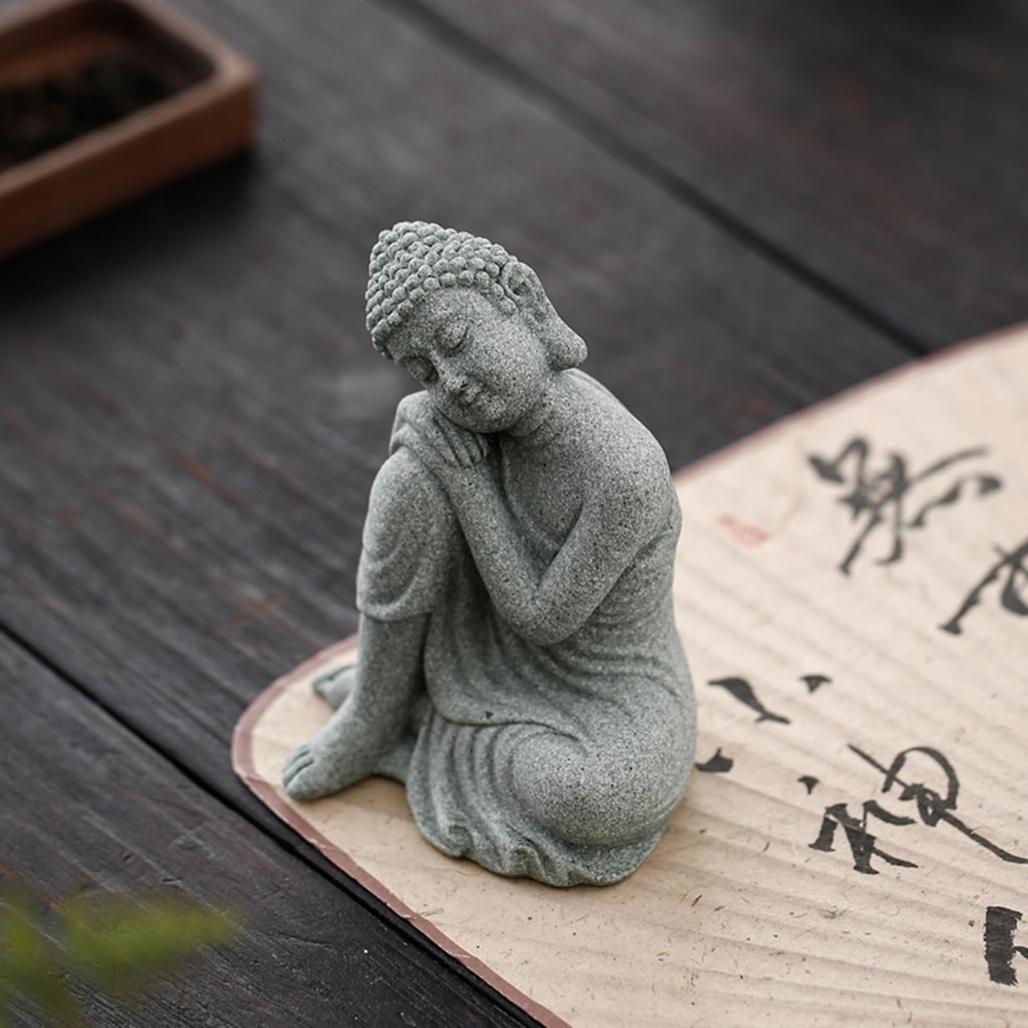 Buddha Statue Sandstone Tea Pet 9.5cm 3.8in Handmade Desktop Ornament