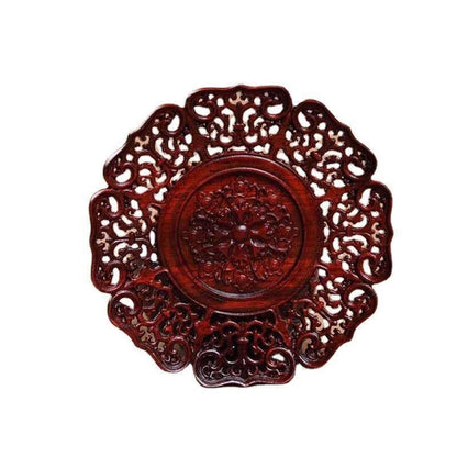 Vintage Small Leaf Rosewood Carved Tea Cup Coaster Heat Resistant Tea Tray 6cm