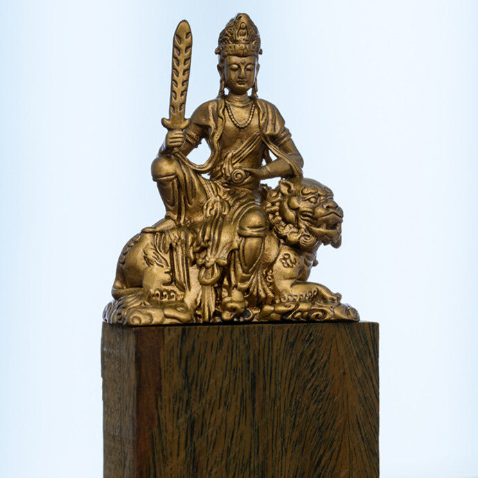 Statue of Samantabhadra Manjusri, Green Lion Sitting Statue, Tea Decoration