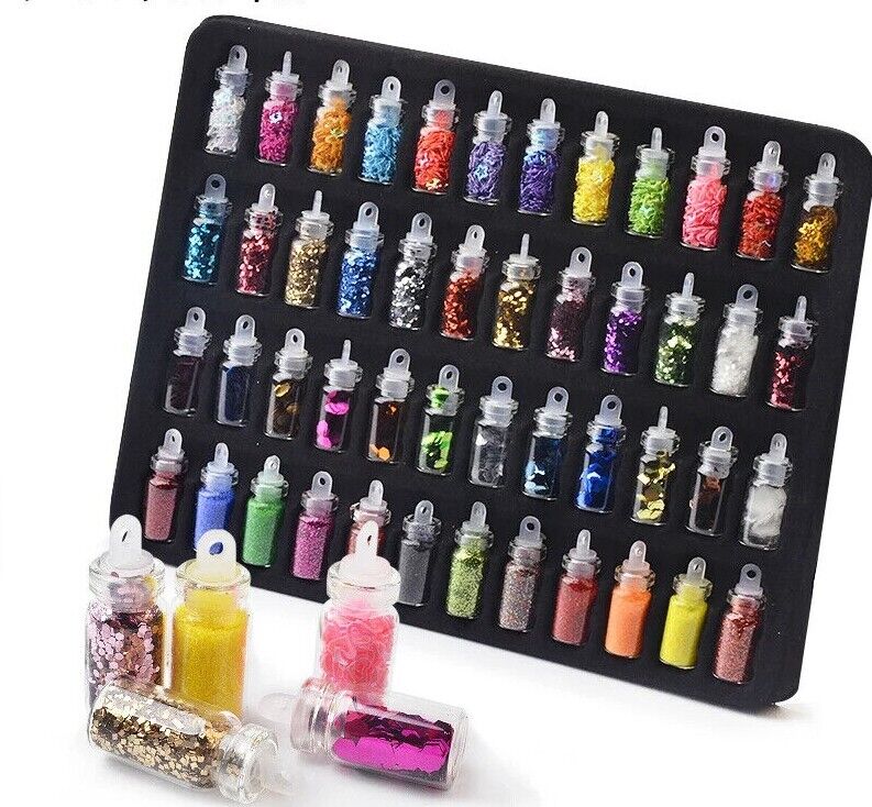 Nail Art Sequins 48 Bottles Set Glitter Powder Manicure Decor Tip Polish Sticker
