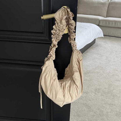 Drawstring Strap Shoulder Bag Pleated Handbags Large Cloth Totes Underarm Bags