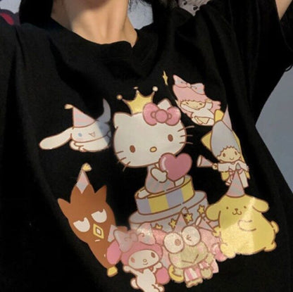 Hello Kitty T-Shirt Cotton Short Sleeve Breathable Cartoon Anime