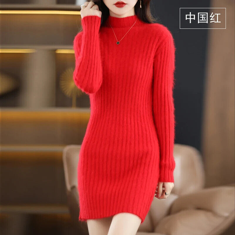 Women's 100% Pure Mink Cashmere Sweater Mink Fleece Dress Sweater Long