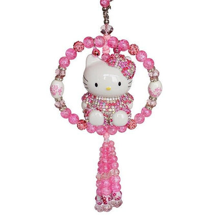 Handmade Cute Rhinestone Crystal Hello Kitty Pendant Purple Beading Car Decor