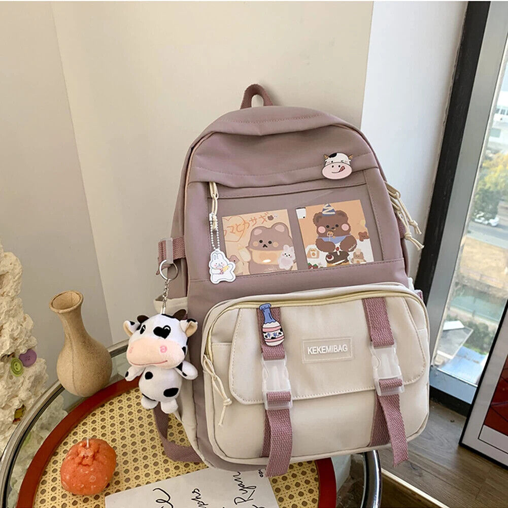 Students School Bags Canvas Backpack Patchwork Women