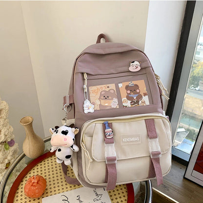 Students School Bags Canvas Backpack Patchwork Women