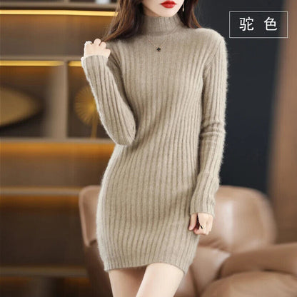 Women's 100% Pure Mink Cashmere Sweater Mink Fleece Dress Sweater Long