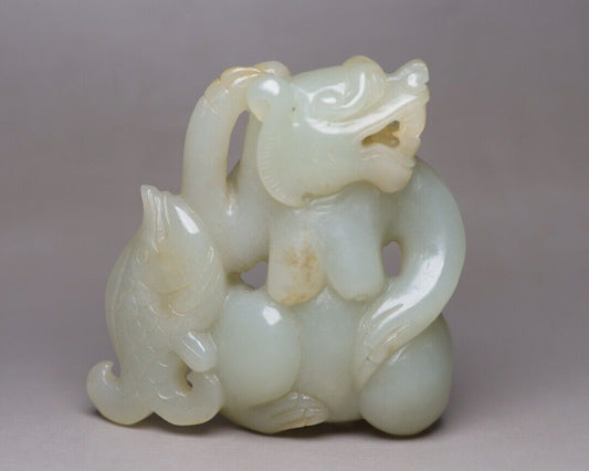 Chinese Antique Hetian Jade Carved Sculpture Exquisite Bear Statue Collections