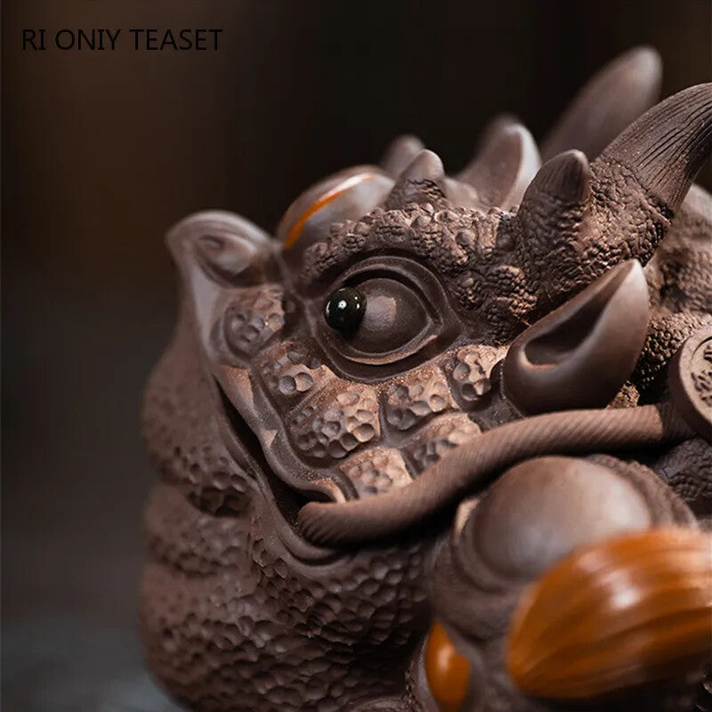 5.12" Lucky Golden Toad Statue Ornaments Yixing Purple Clay Tea Pet Handmade