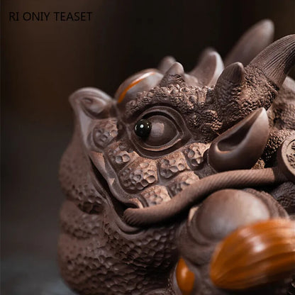 5.12" Lucky Golden Toad Statue Ornaments Yixing Purple Clay Tea Pet Handmade