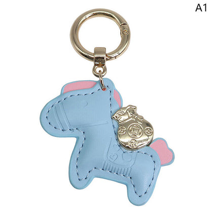 Leather Charms Bag Pendant KeyChain Cartoon Horses Keyring Cute Animal Ornament