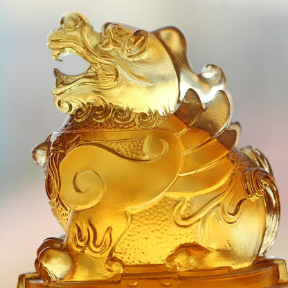 Liu Li Crystal Glass Pi Xiu Seal Statue Feng Shui Ornament Mascot Gift
