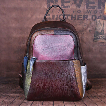 Top Cow Leather Backpack, Desinger Multi-color Travel Bag, Soft Leather Rucksack