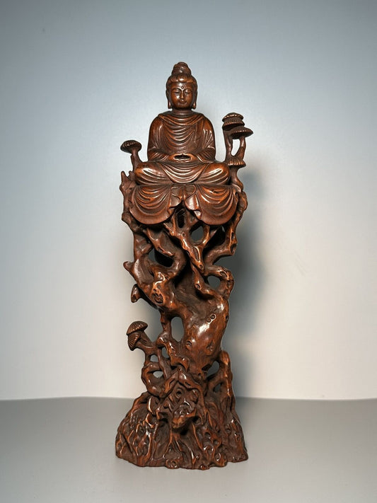 Vintage Chinese Wooden Carving Buddha Statue Boxwood Sculptures Decor Art Work